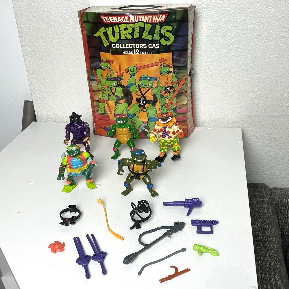 Vintage TMNT Teenage Mutant Ninja Turtles Figures Accessories Storage Case LOT